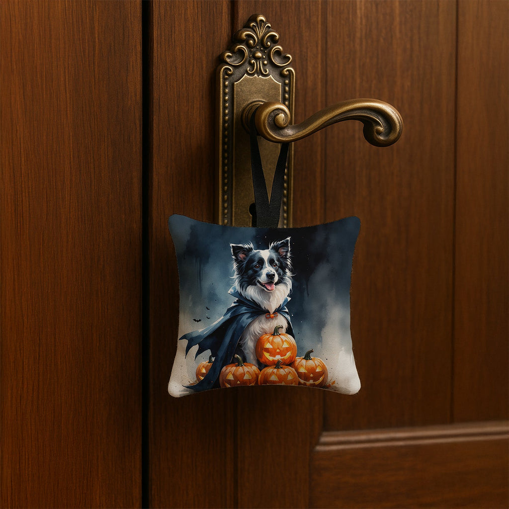 Border Collie Puppy Halloween Hanging Square Fabric Ornament 3.5 × 3.5 Decorative Door-Knob & Tree Hanger, Soft Fabric