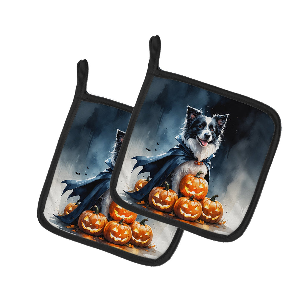 Border Collie Puppy Halloween Pot Holder Set of 2 Heat Resistant Quilted Hot Pads 7.5 x 7.5 Inch, Insulated Kitchen Trivets for Cooking & Baking