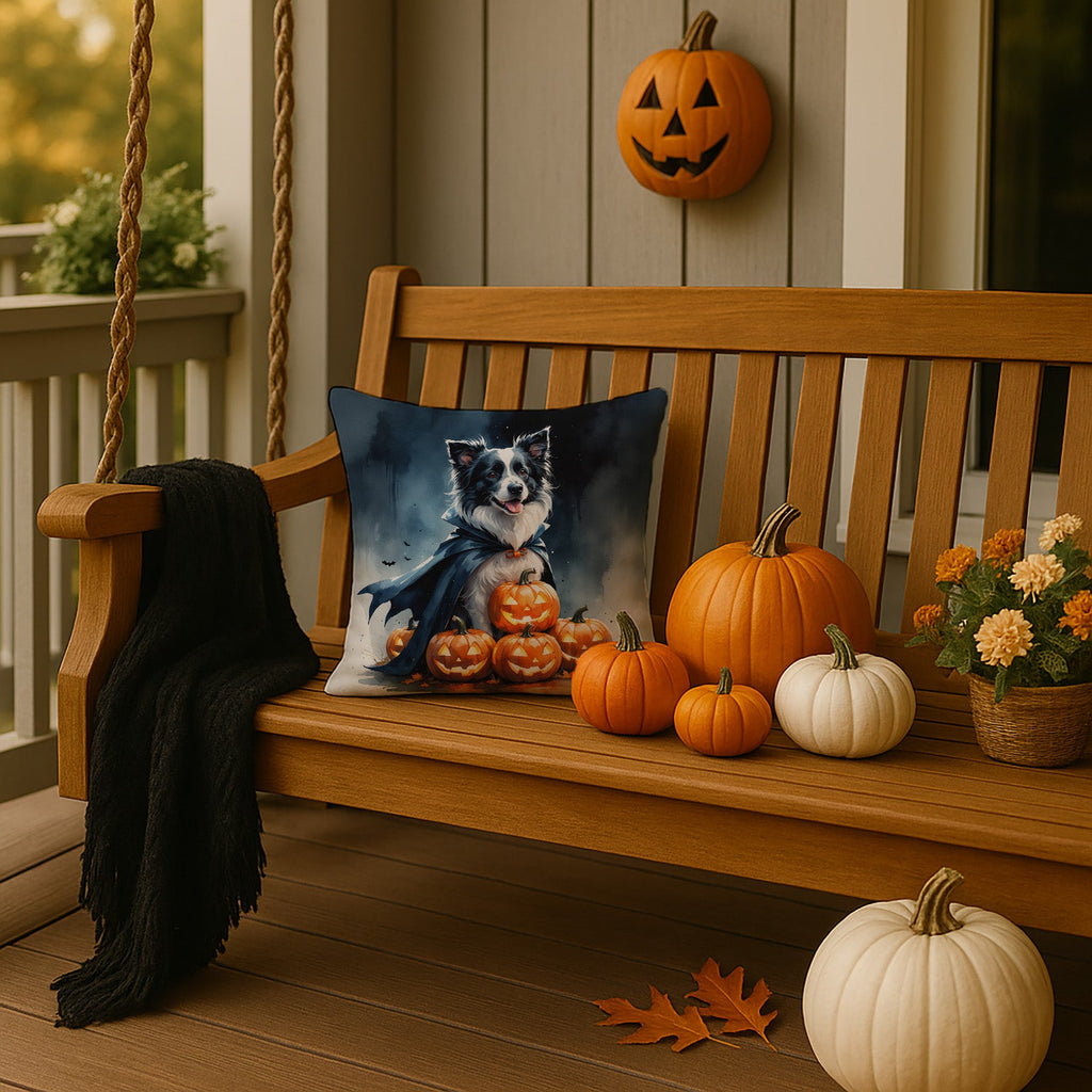 Border Collie Puppy Halloween Decorative Throw Pillow 14x14 Indoor Outdoor Accent Cushion, Fabric Cover with Insert for Sofa, Bed, Porch & Living Room