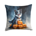 Border Collie Puppy Halloween Decorative Throw Pillow 18x18 Indoor Outdoor Accent Cushion, Fabric Cover with Insert for Sofa, Bed, Porch & Living Room