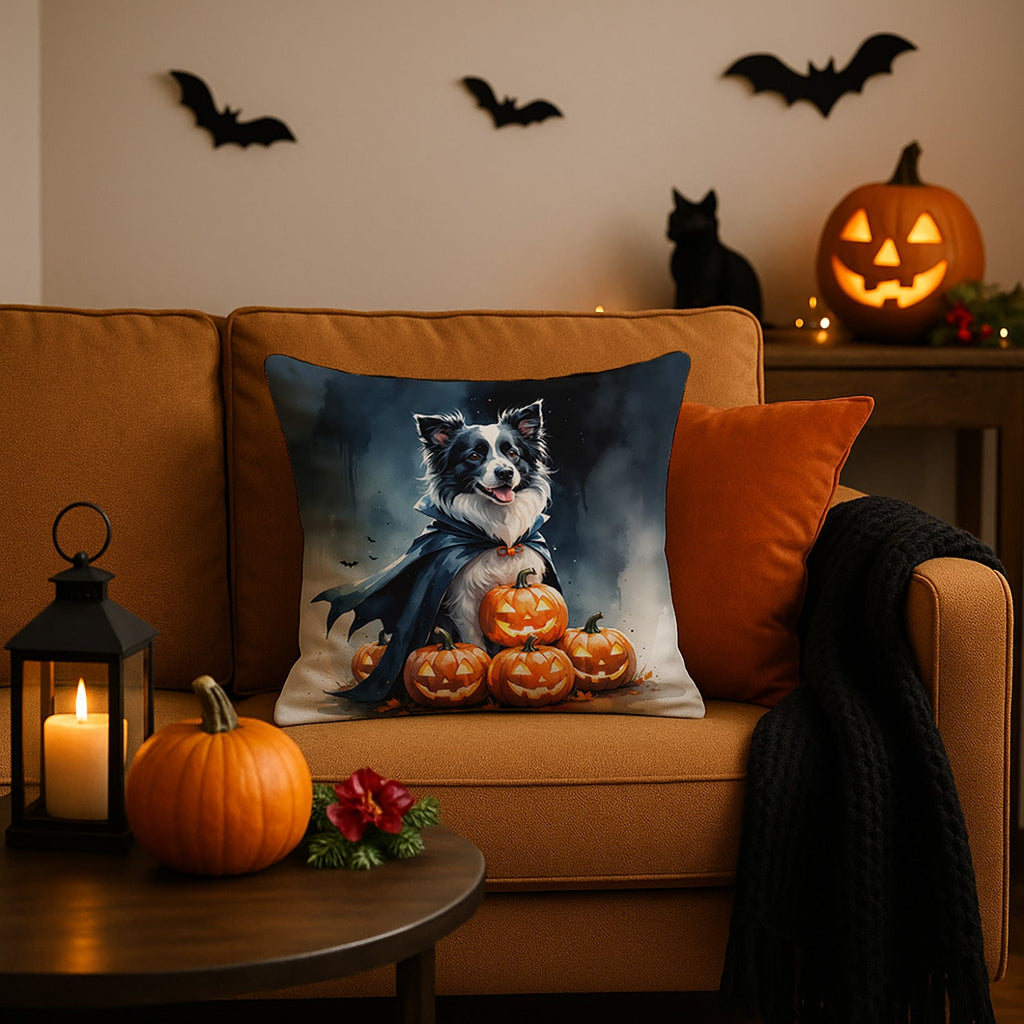 Border Collie Puppy Halloween Decorative Throw Pillow 18x18 Indoor Outdoor Accent Cushion, Fabric Cover with Insert for Sofa, Bed, Porch & Living Room