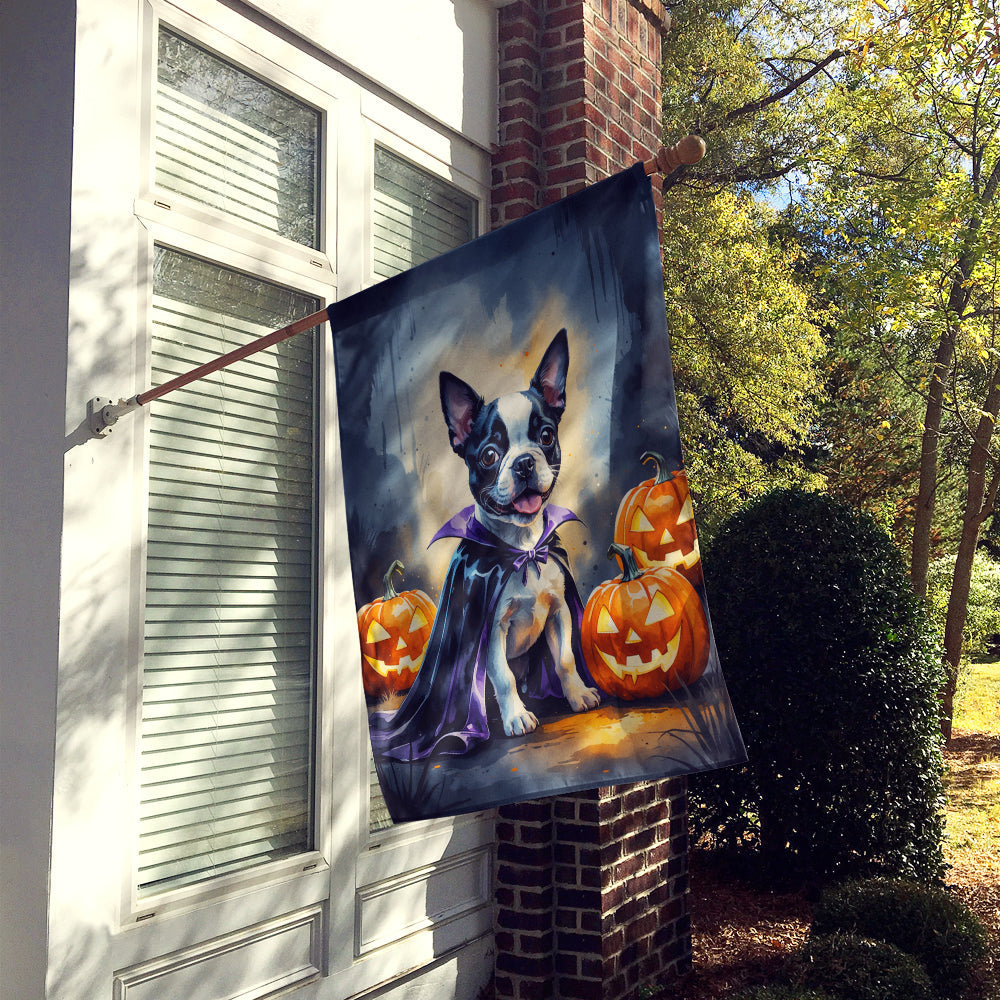 Boston Terrier Puppy Halloween House Flag 28x40 Porch Sleeve Pole Decorative Outside Yard Banner Artwork Wall Hanging, Polyester