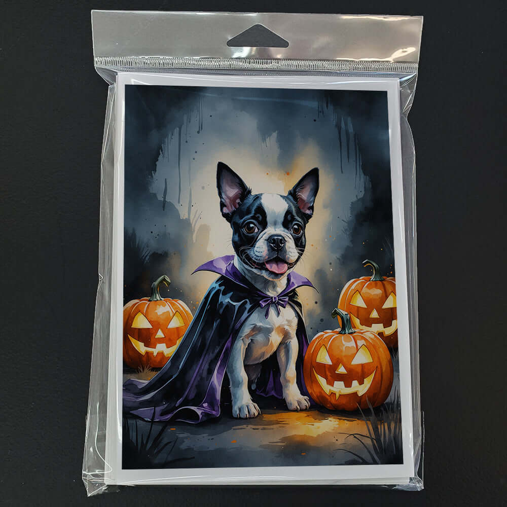 Boston Terrier Puppy Halloween Greeting Cards Pack of 8 Blank Cards with Envelopes Whimsical A7 Size 5x7