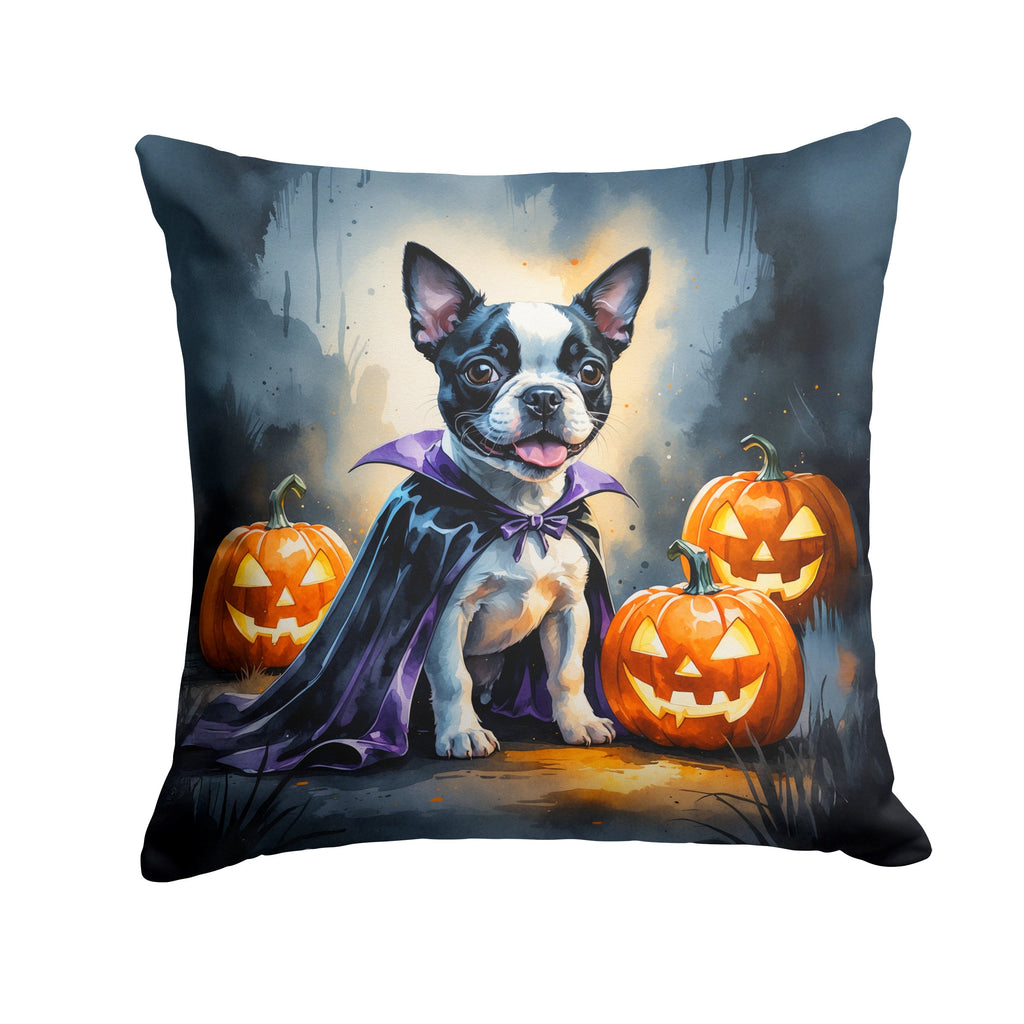 Boston Terrier Puppy Halloween Decorative Throw Pillow 14x14 Indoor Outdoor Accent Cushion, Fabric Cover with Insert for Sofa, Bed, Porch & Living Room