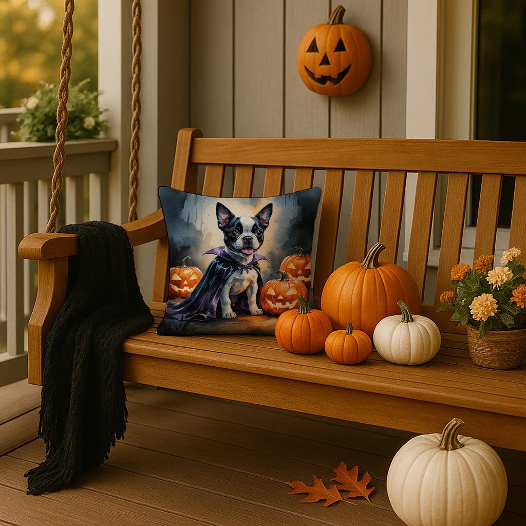 Boston Terrier Puppy Halloween Decorative Throw Pillow 14x14 Indoor Outdoor Accent Cushion, Fabric Cover with Insert for Sofa, Bed, Porch & Living Room