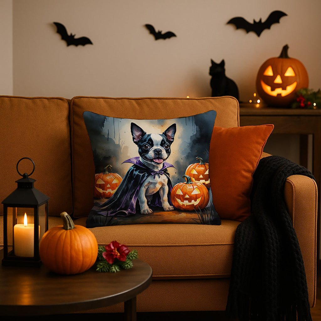 Boston Terrier Puppy Halloween Decorative Throw Pillow 18x18 Indoor Outdoor Accent Cushion, Fabric Cover with Insert for Sofa, Bed, Porch & Living Room