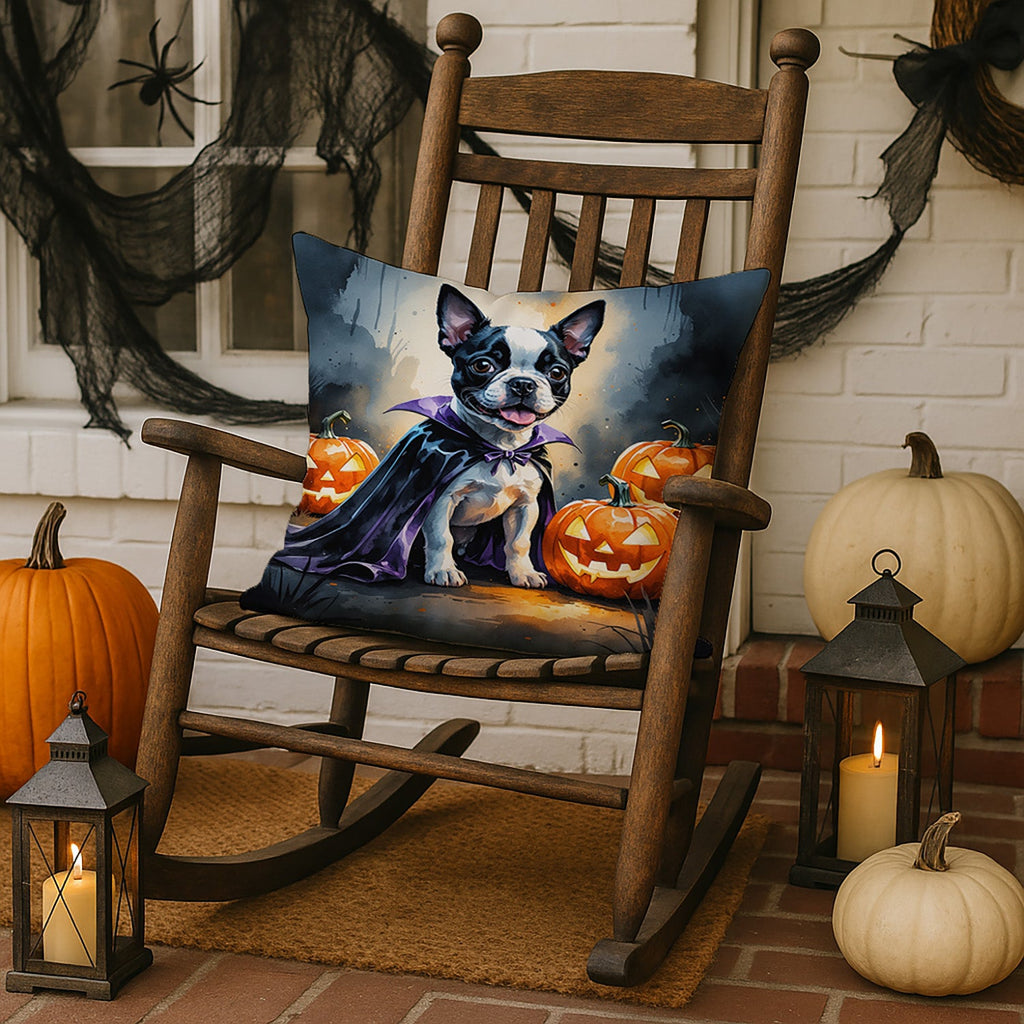 Boston Terrier Puppy Halloween Decorative Throw Pillow 18x18 Indoor Outdoor Accent Cushion, Fabric Cover with Insert for Sofa, Bed, Porch & Living Room