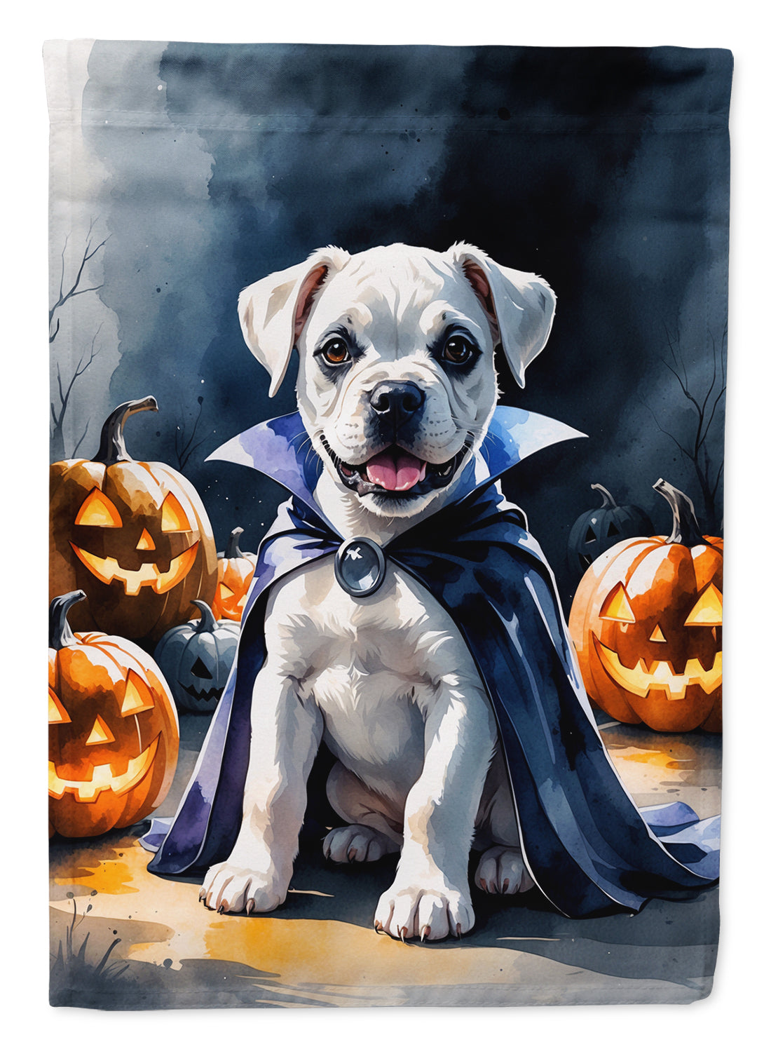 White Boxer Puppy Halloween House Flag 28x40 Porch Sleeve Pole Decorative Outside Yard Banner Artwork Wall Hanging, Polyester