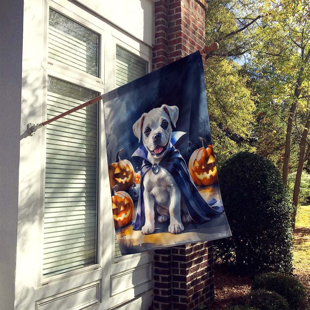 White Boxer Puppy Halloween House Flag 28x40 Porch Sleeve Pole Decorative Outside Yard Banner Artwork Wall Hanging, Polyester