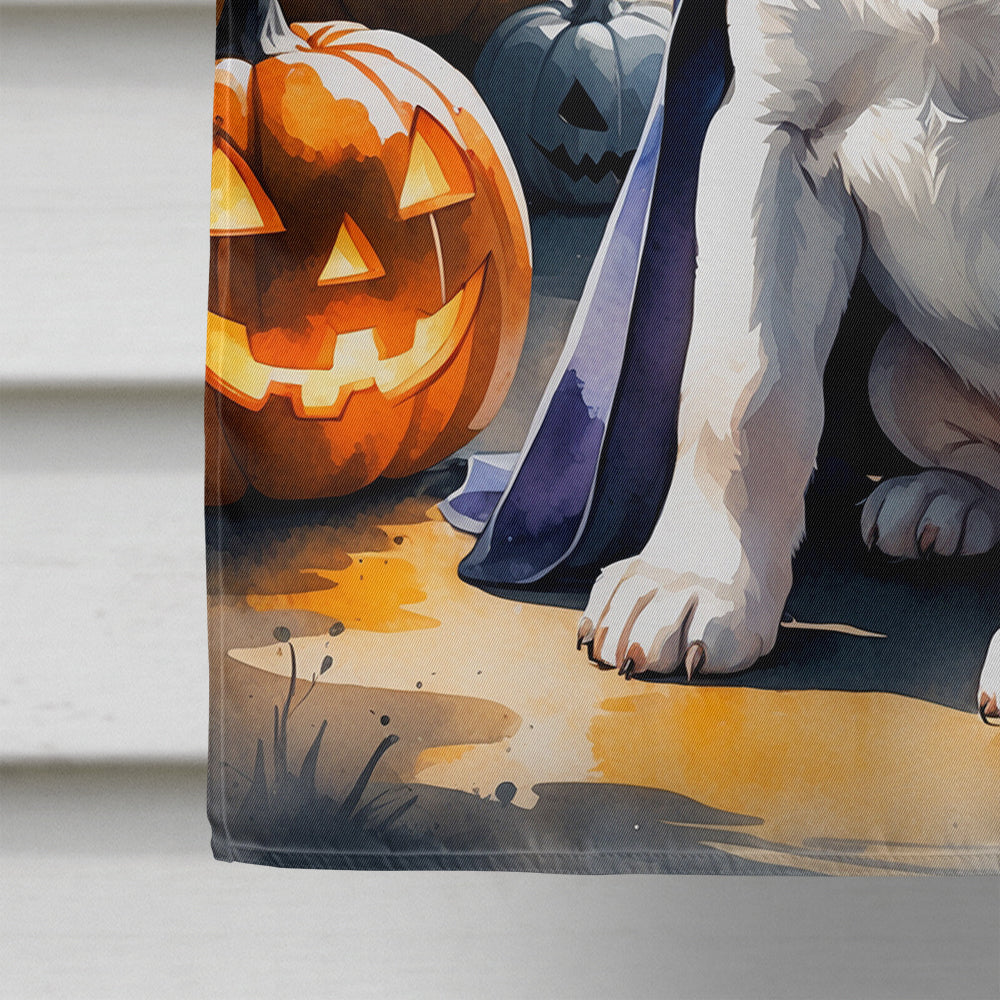 White Boxer Puppy Halloween House Flag 28x40 Porch Sleeve Pole Decorative Outside Yard Banner Artwork Wall Hanging, Polyester