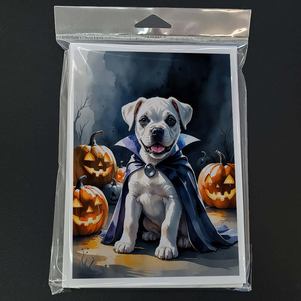 White Boxer Puppy Halloween Greeting Cards Pack of 8 Blank Cards with Envelopes Whimsical A7 Size 5x7