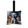 White Boxer Puppy Halloween Hanging Square Fabric Ornament 3.5 × 3.5 Decorative Door-Knob & Tree Hanger, Soft Fabric
