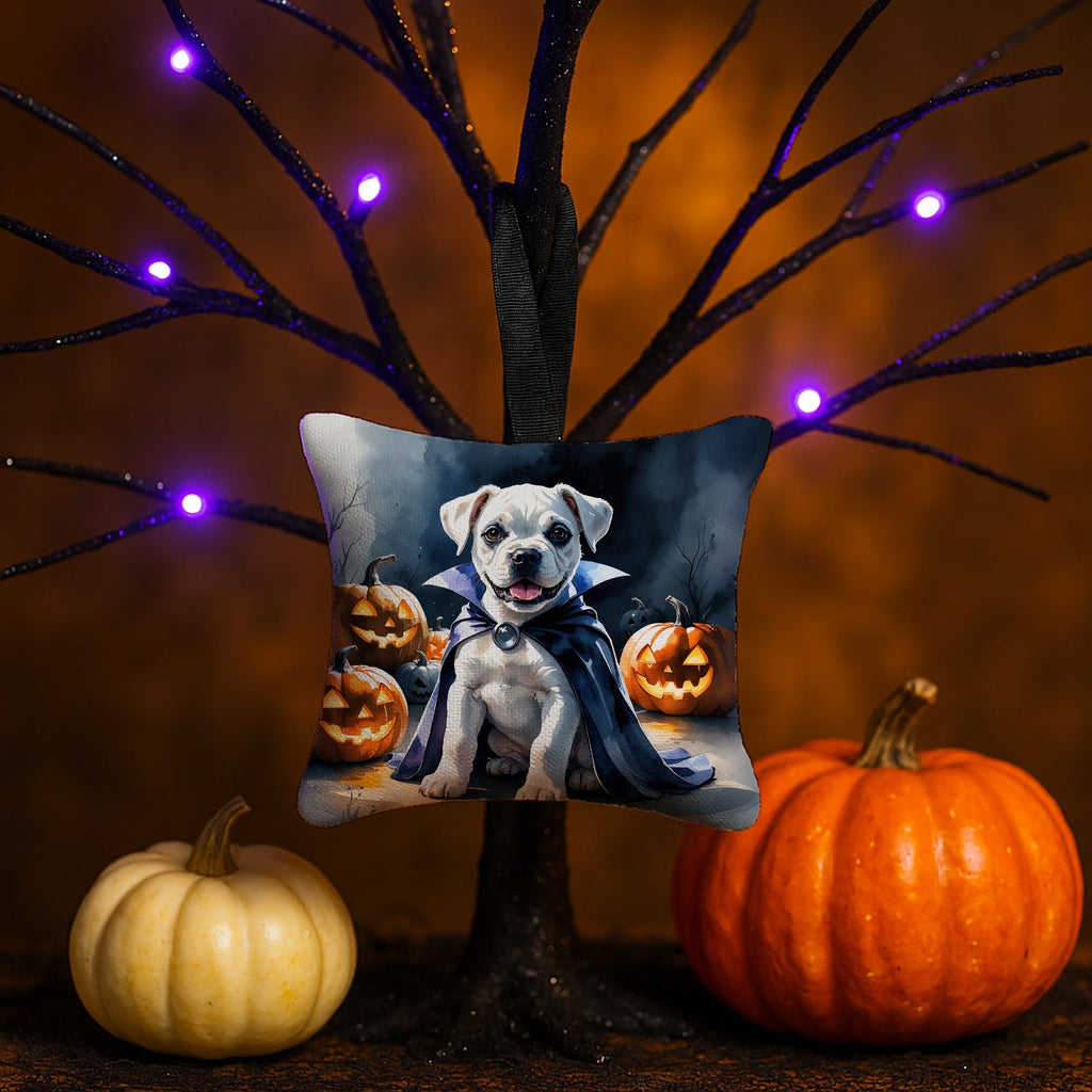 White Boxer Puppy Halloween Hanging Square Fabric Ornament 3.5 × 3.5 Decorative Door-Knob & Tree Hanger, Soft Fabric
