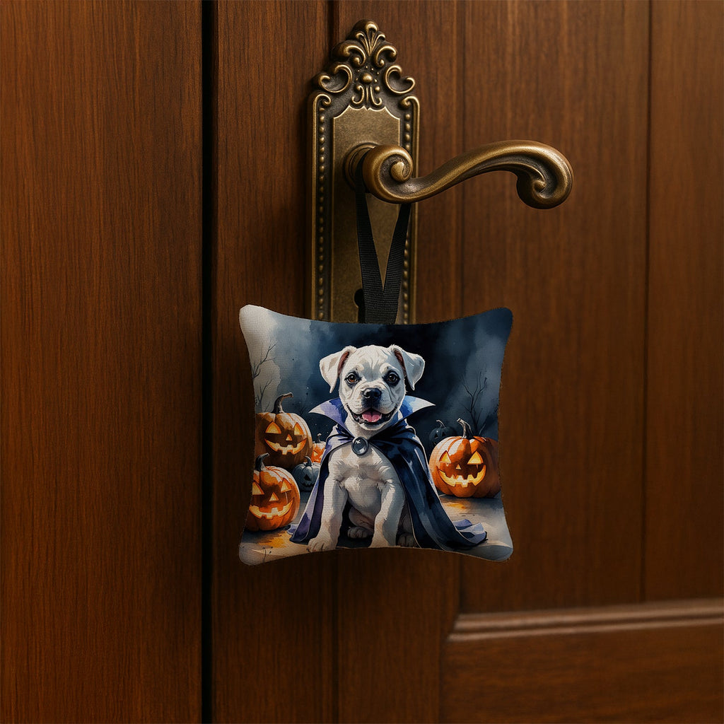 White Boxer Puppy Halloween Hanging Square Fabric Ornament 3.5 × 3.5 Decorative Door-Knob & Tree Hanger, Soft Fabric