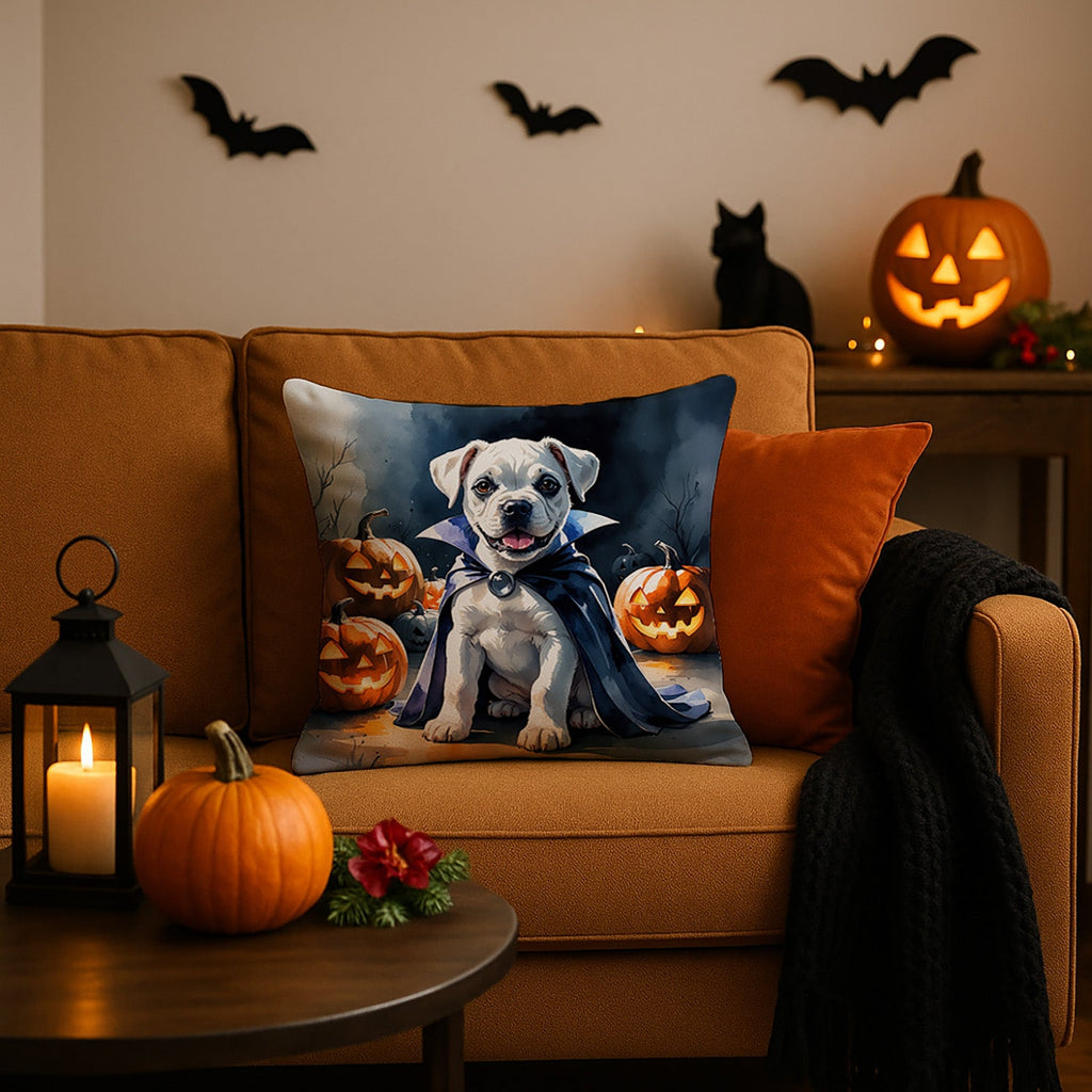 White Boxer Puppy Halloween Decorative Throw Pillow 18x18 Indoor Outdoor Accent Cushion, Fabric Cover with Insert for Sofa, Bed, Porch & Living Room