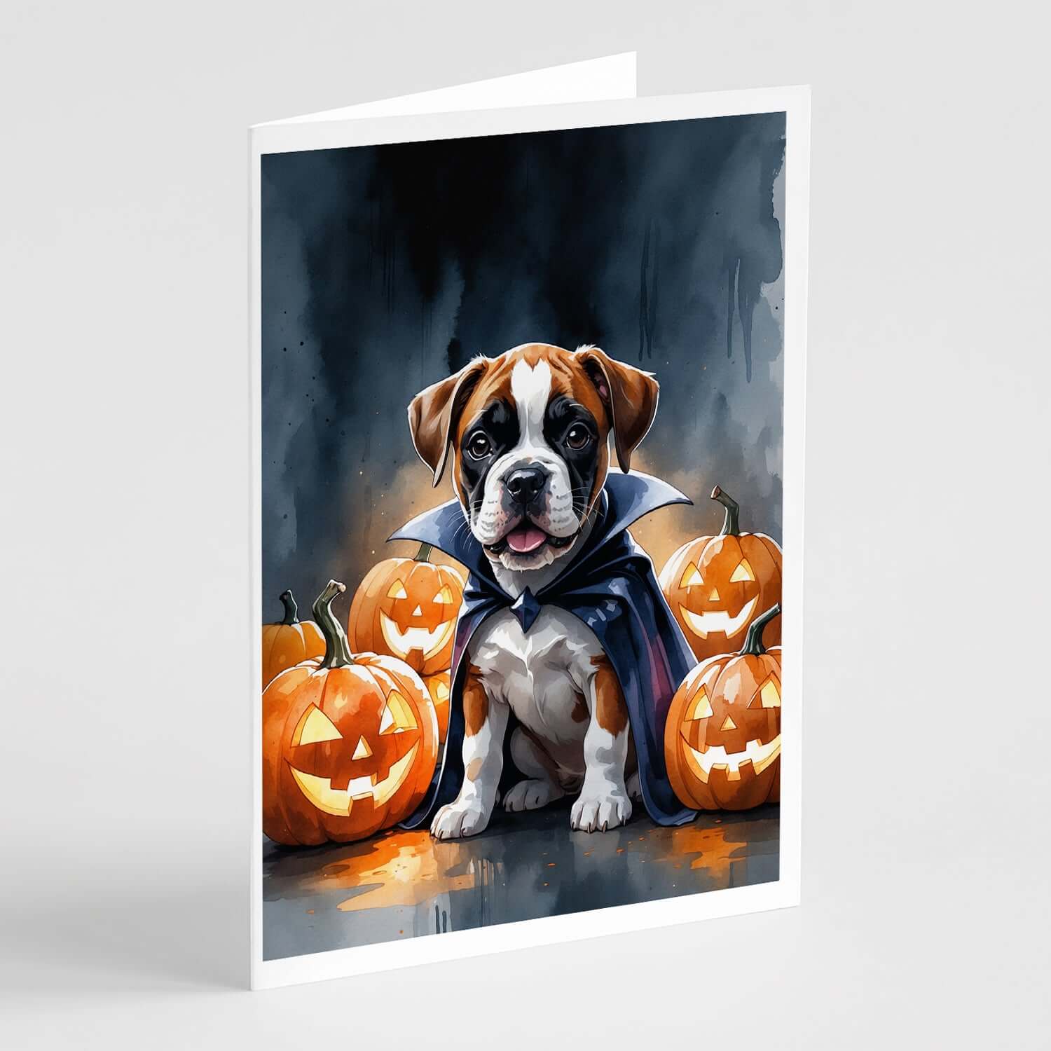 Boxer Puppy Halloween Greeting Cards Pack of 8 Blank Cards with Envelopes Whimsical A7 Size 5x7
