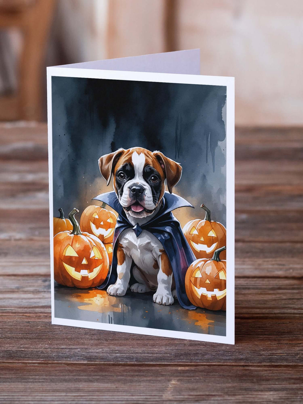 Boxer Puppy Halloween Greeting Cards Pack of 8 Blank Cards with Envelopes Whimsical A7 Size 5x7