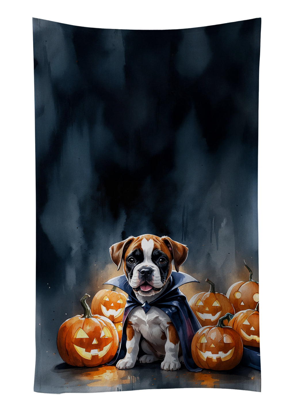 Boxer Puppy Halloween Kitchen Towel Velour Plush Front and Cotton Loop Back Machine Washable