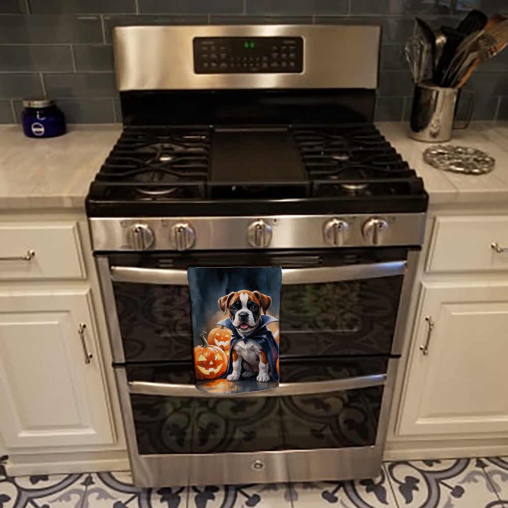 Boxer Puppy Halloween Kitchen Towel Velour Plush Front and Cotton Loop Back Machine Washable