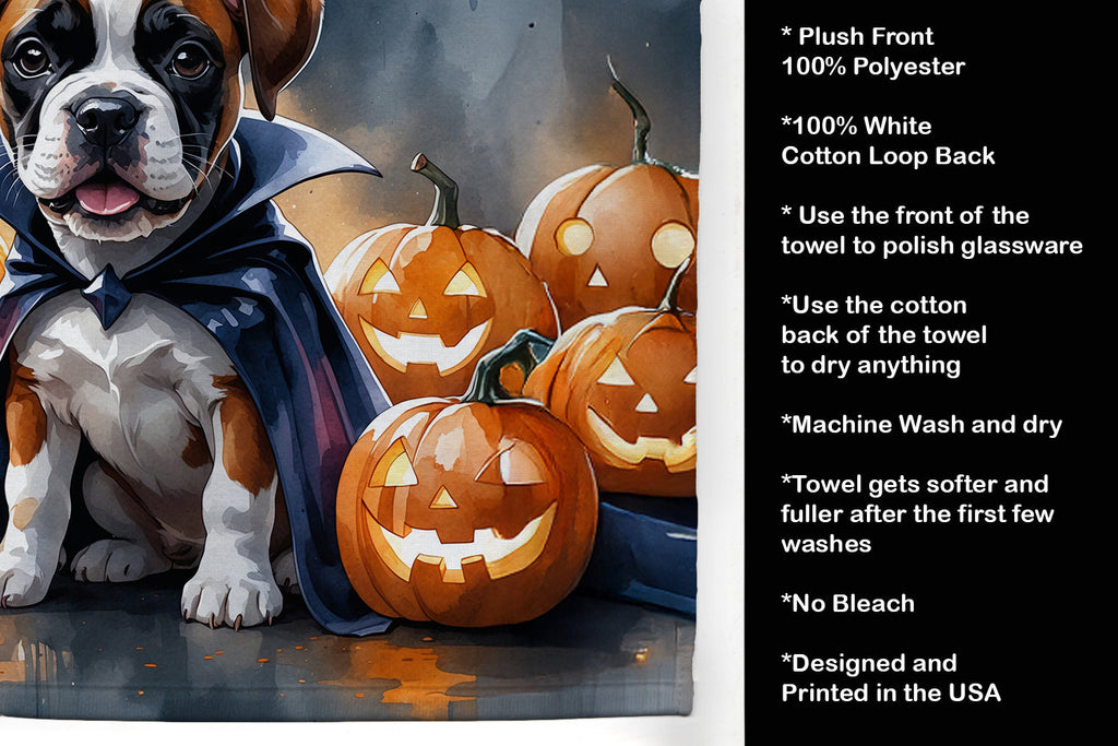Boxer Puppy Halloween Kitchen Towel Velour Plush Front and Cotton Loop Back Machine Washable