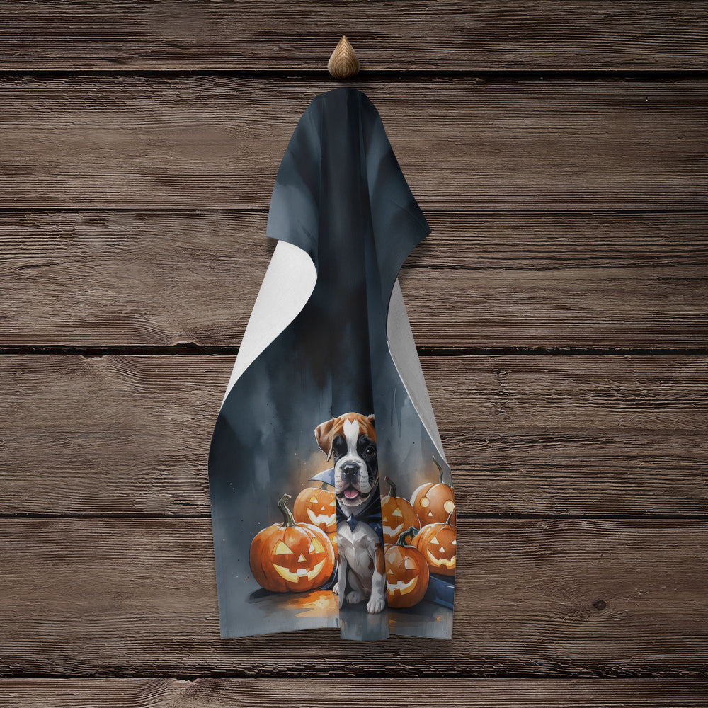 Boxer Puppy Halloween Kitchen Towel Velour Plush Front and Cotton Loop Back Machine Washable