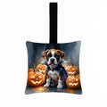 Boxer Puppy Halloween Hanging Square Fabric Ornament 3.5 × 3.5 Decorative Door-Knob & Tree Hanger, Soft Fabric