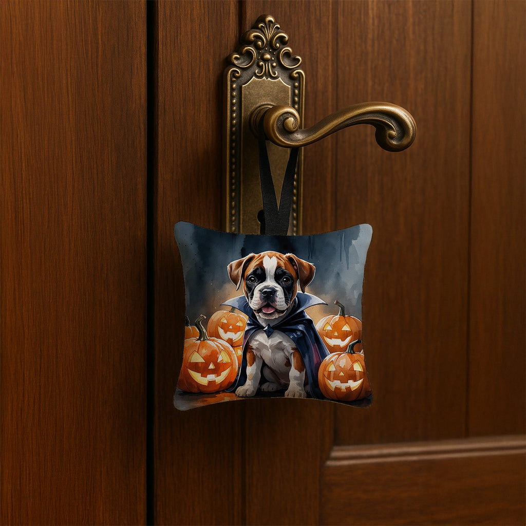Boxer Puppy Halloween Hanging Square Fabric Ornament 3.5 × 3.5 Decorative Door-Knob & Tree Hanger, Soft Fabric