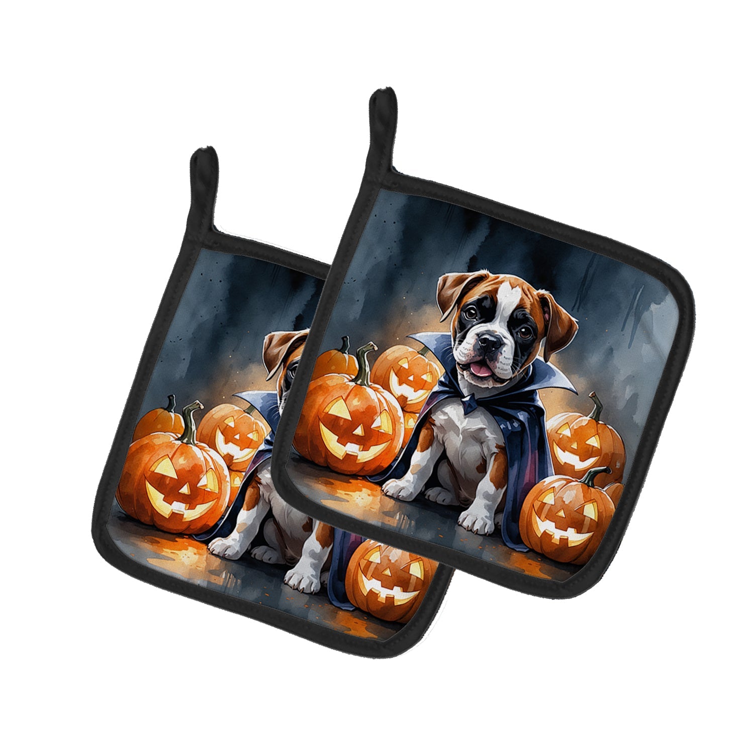 Boxer Puppy Halloween Pot Holder Set of 2 Heat Resistant Quilted Hot Pads 7.5 x 7.5 Inch, Insulated Kitchen Trivets for Cooking & Baking