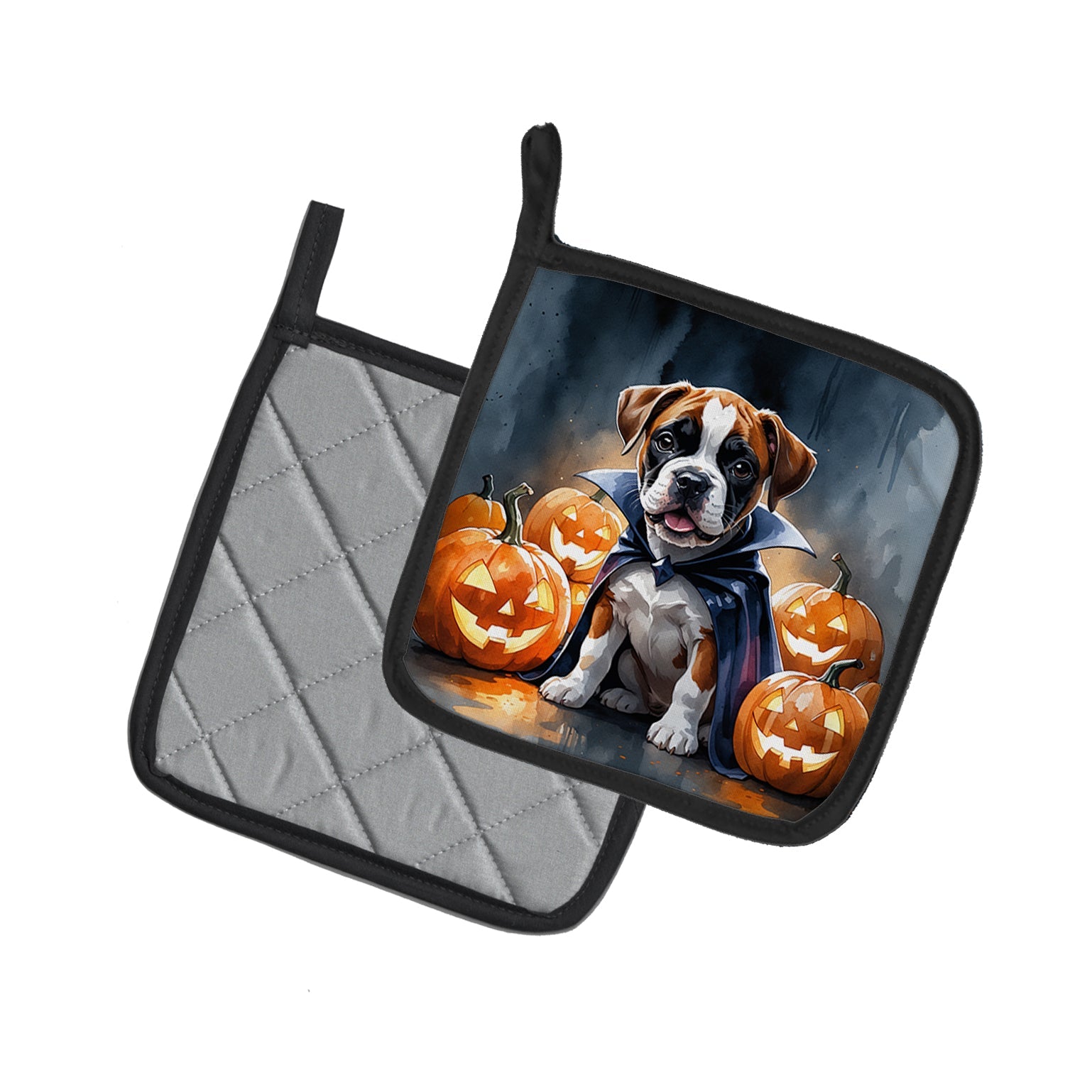 Boxer Puppy Halloween Pot Holder Set of 2 Heat Resistant Quilted Hot Pads 7.5 x 7.5 Inch, Insulated Kitchen Trivets for Cooking & Baking