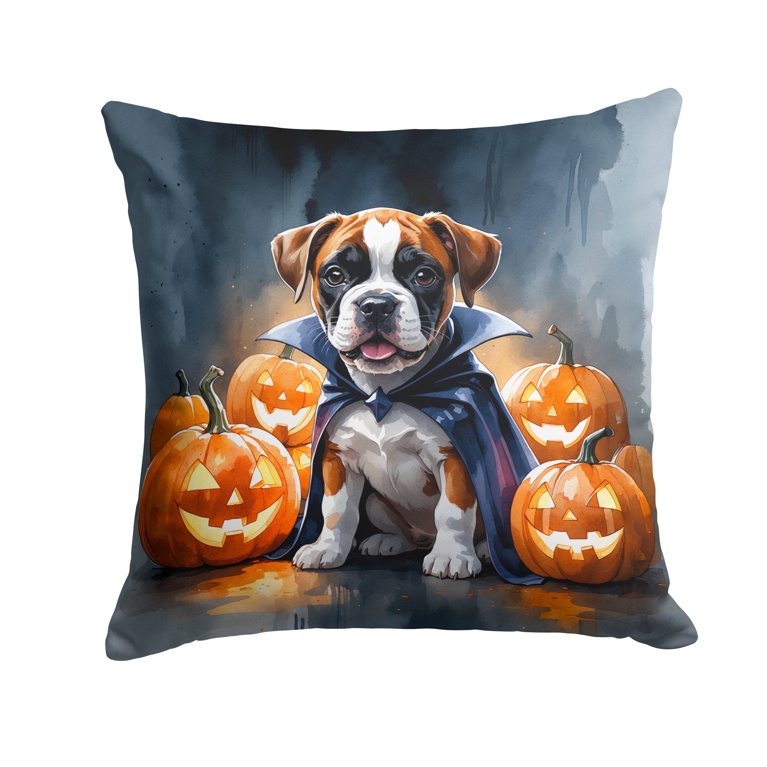 Boxer Puppy Halloween Decorative Throw Pillow 14x14 Indoor Outdoor Accent Cushion, Fabric Cover with Insert for Sofa, Bed, Porch & Living Room