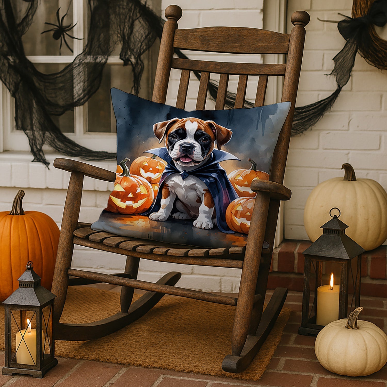 Boxer Puppy Halloween Decorative Throw Pillow 18x18 Indoor Outdoor Accent Cushion, Fabric Cover with Insert for Sofa, Bed, Porch & Living Room