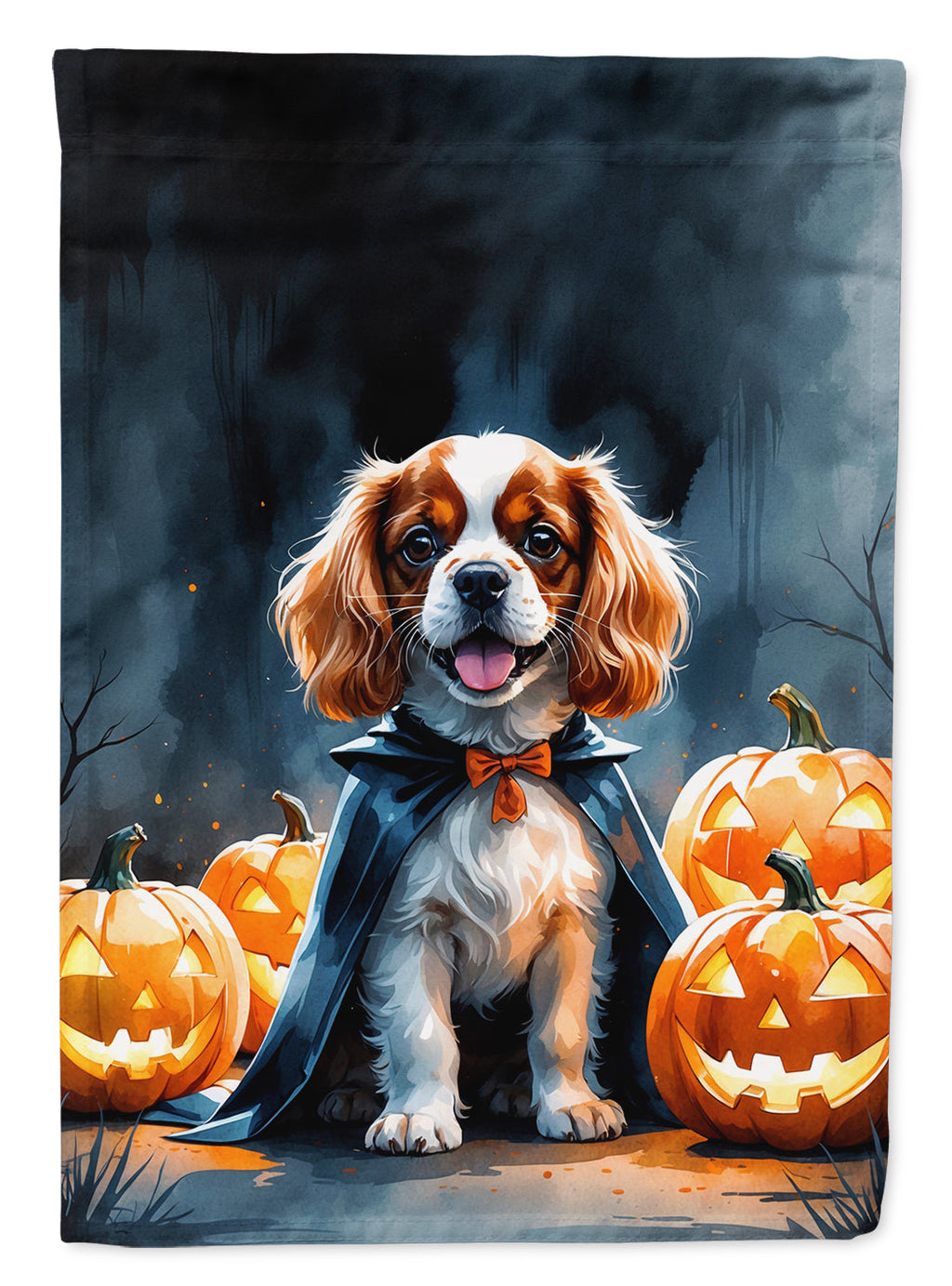 Cavalier Spaniel Puppy Halloween House Flag 28x40 Porch Sleeve Pole Decorative Outside Yard Banner Artwork Wall Hanging, Polyester