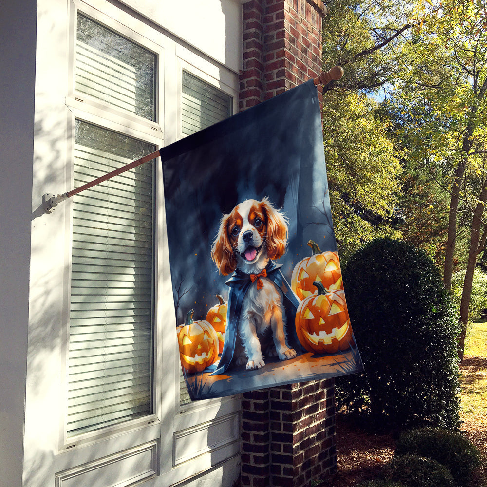 Cavalier Spaniel Puppy Halloween House Flag 28x40 Porch Sleeve Pole Decorative Outside Yard Banner Artwork Wall Hanging, Polyester