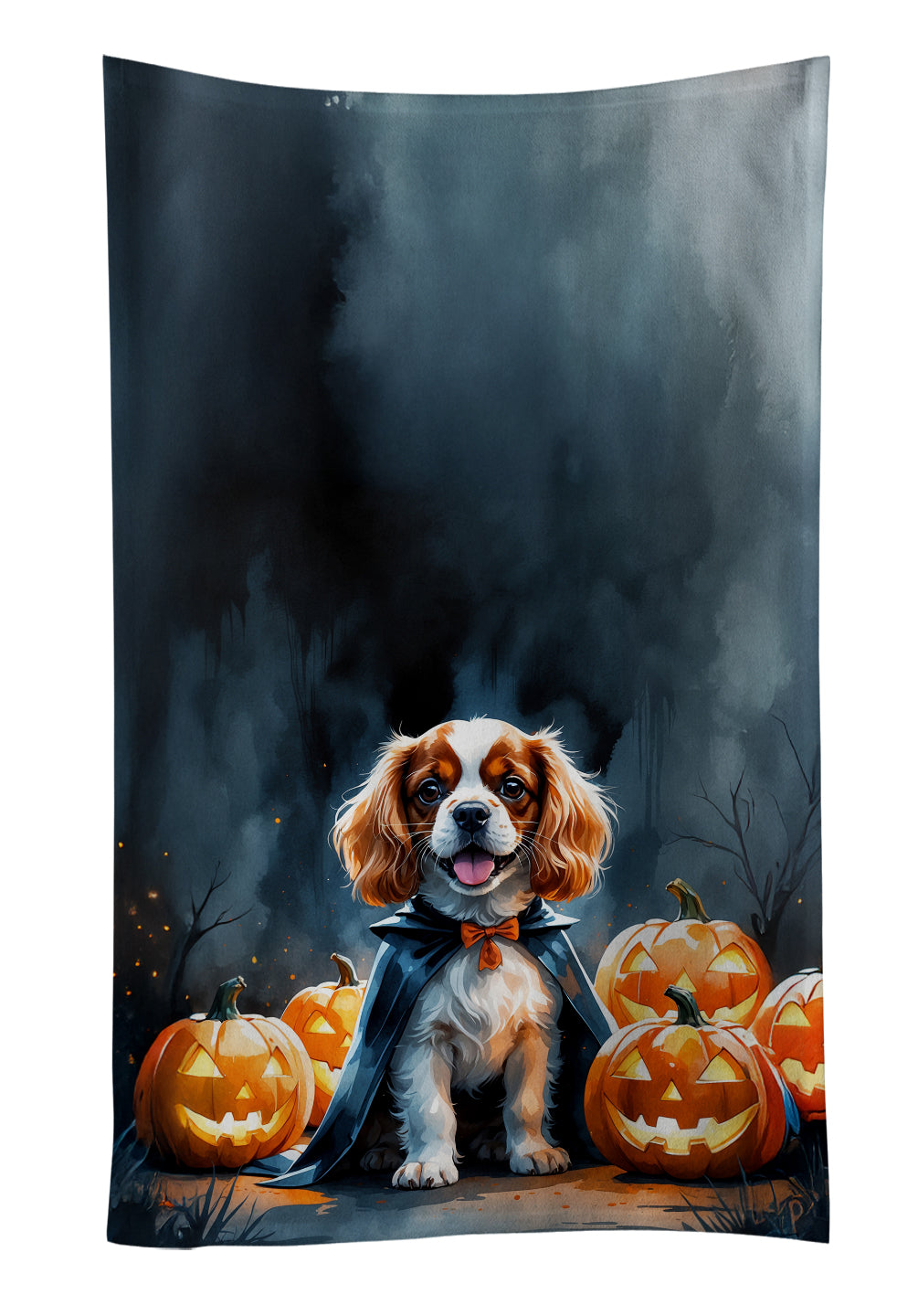 Cavalier Spaniel Puppy Halloween Kitchen Towel Velour Plush Front and Cotton Loop Back Machine Washable