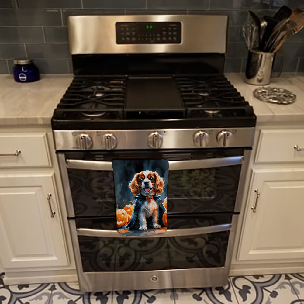 Cavalier Spaniel Puppy Halloween Kitchen Towel Velour Plush Front and Cotton Loop Back Machine Washable