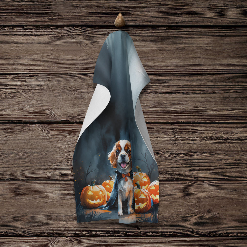 Cavalier Spaniel Puppy Halloween Kitchen Towel Velour Plush Front and Cotton Loop Back Machine Washable