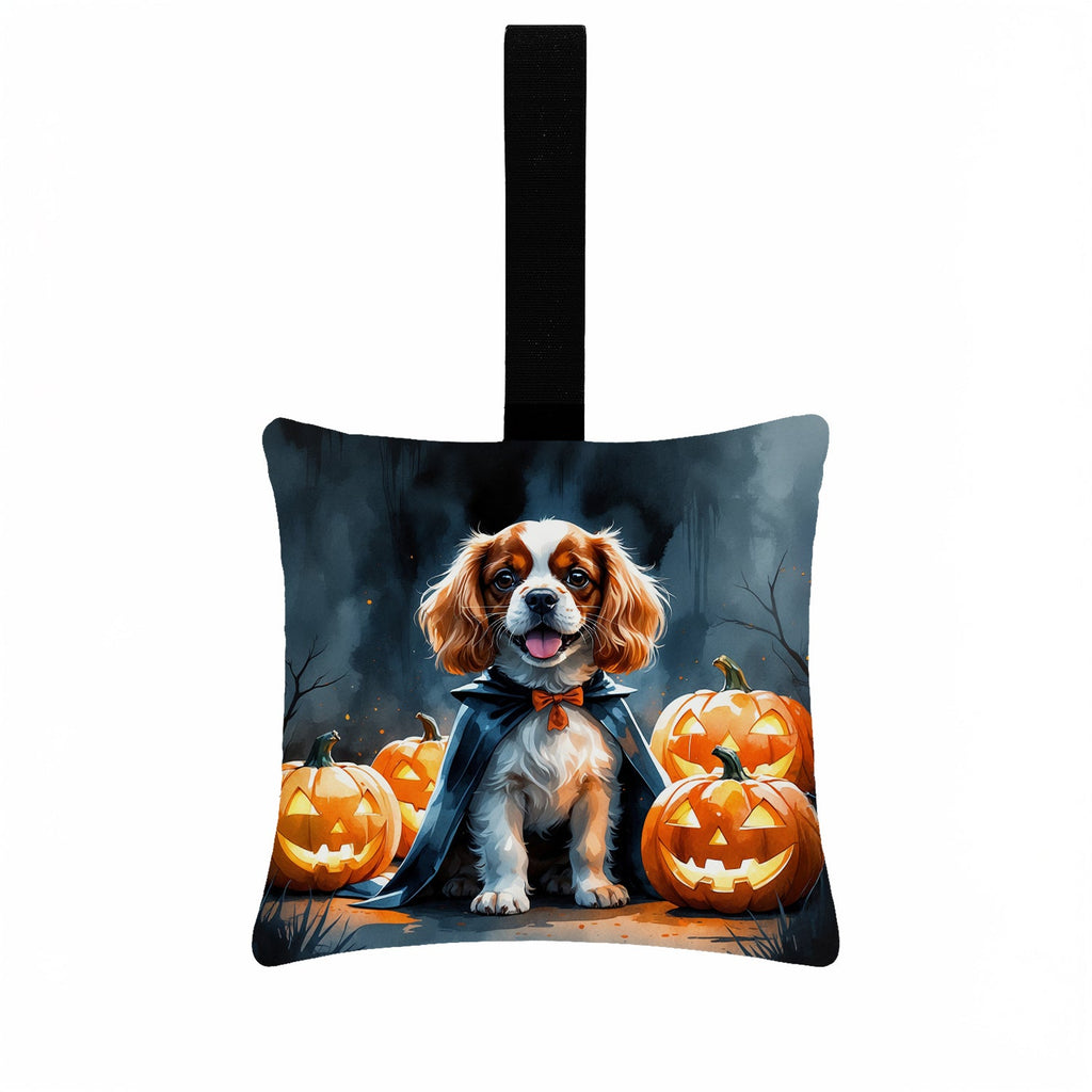 Cavalier Spaniel Puppy Halloween Hanging Square Fabric Ornament 3.5 × 3.5 Decorative Door-Knob & Tree Hanger, Soft Fabric