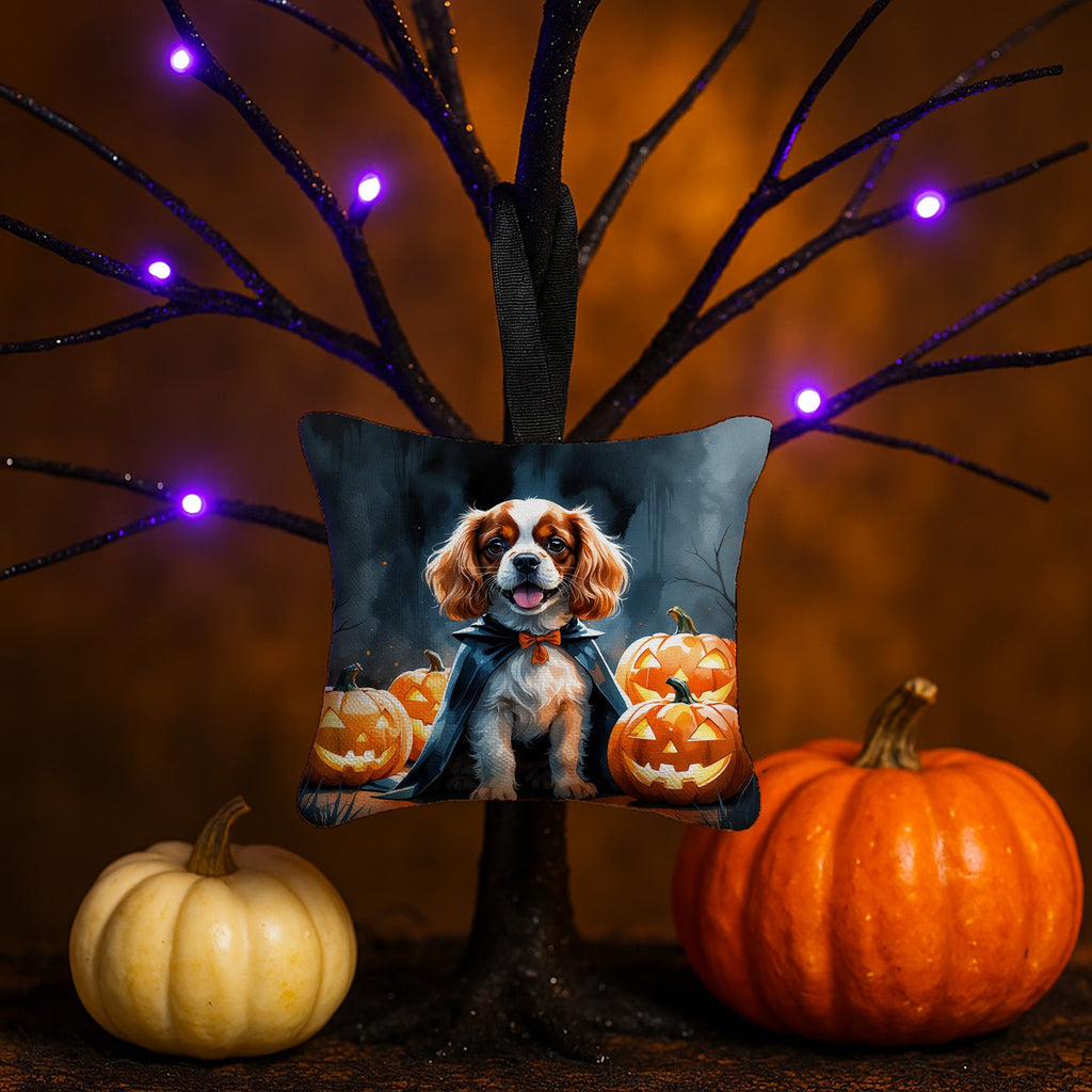 Cavalier Spaniel Puppy Halloween Hanging Square Fabric Ornament 3.5 × 3.5 Decorative Door-Knob & Tree Hanger, Soft Fabric