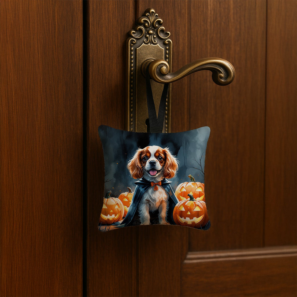 Cavalier Spaniel Puppy Halloween Hanging Square Fabric Ornament 3.5 × 3.5 Decorative Door-Knob & Tree Hanger, Soft Fabric