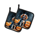 Cavalier Spaniel Puppy Halloween Pot Holder Set of 2 Heat Resistant Quilted Hot Pads 7.5 x 7.5 Inch, Insulated Kitchen Trivets for Cooking & Baking