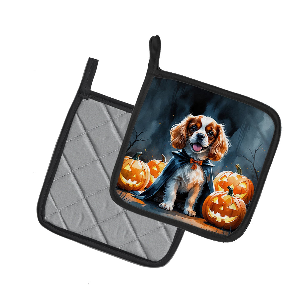 Cavalier Spaniel Puppy Halloween Pot Holder Set of 2 Heat Resistant Quilted Hot Pads 7.5 x 7.5 Inch, Insulated Kitchen Trivets for Cooking & Baking
