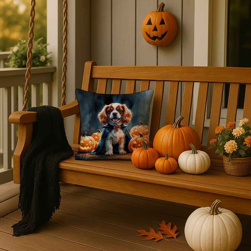 Cavalier Spaniel Puppy Halloween Decorative Throw Pillow 14x14 Indoor Outdoor Accent Cushion, Fabric Cover with Insert for Sofa, Bed, Porch & Living Room