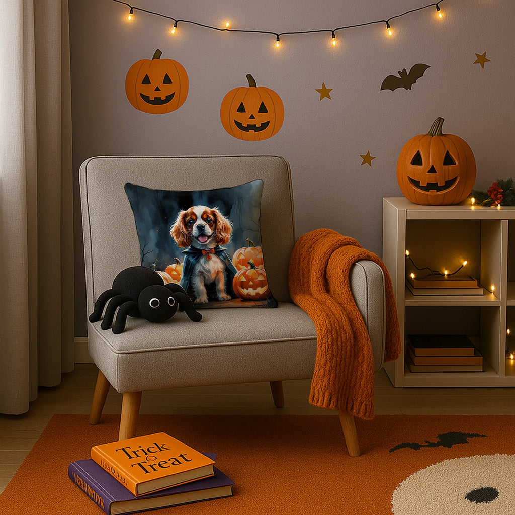 Cavalier Spaniel Puppy Halloween Decorative Throw Pillow 14x14 Indoor Outdoor Accent Cushion, Fabric Cover with Insert for Sofa, Bed, Porch & Living Room