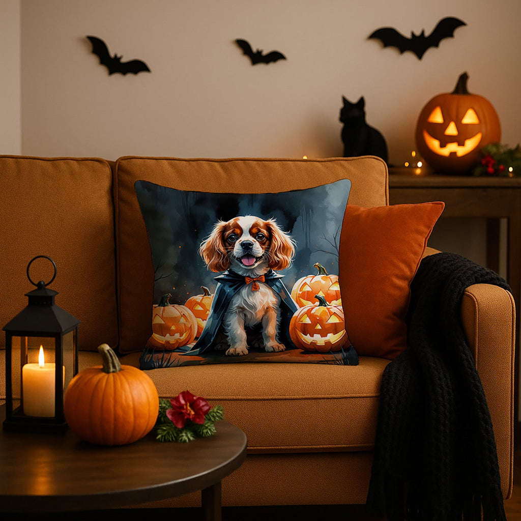 Cavalier Spaniel Puppy Halloween Decorative Throw Pillow 18x18 Indoor Outdoor Accent Cushion, Fabric Cover with Insert for Sofa, Bed, Porch & Living Room