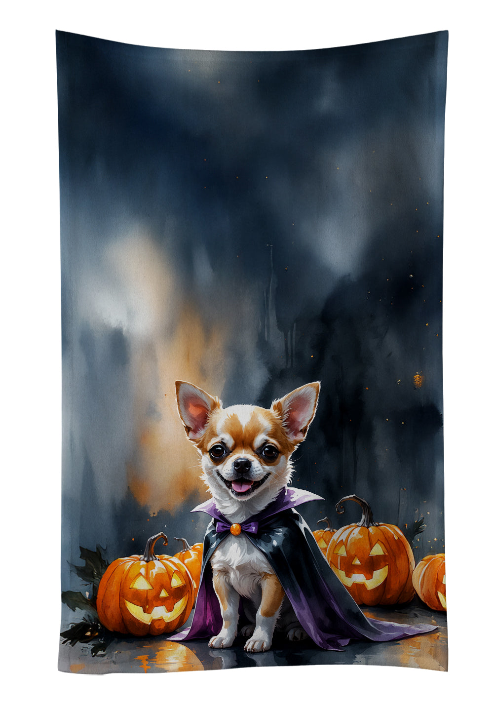 Chihuahua Puppy Halloween Kitchen Towel Velour Plush Front and Cotton Loop Back Machine Washable