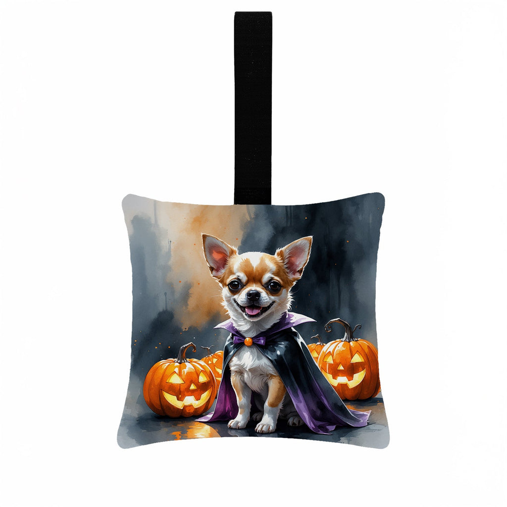 Chihuahua Puppy Halloween Hanging Square Fabric Ornament 3.5 × 3.5 Decorative Door-Knob & Tree Hanger, Soft Fabric