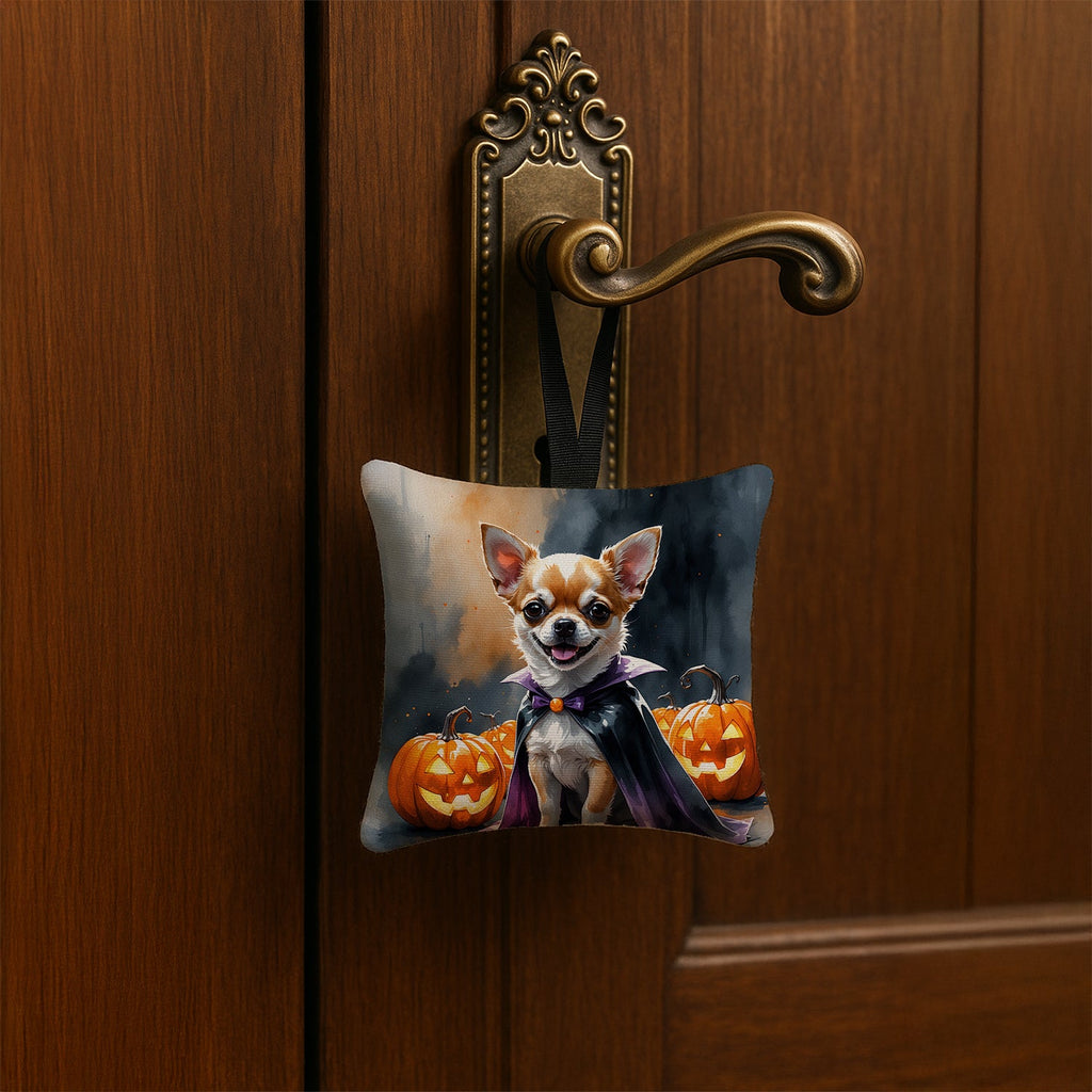 Chihuahua Puppy Halloween Hanging Square Fabric Ornament 3.5 × 3.5 Decorative Door-Knob & Tree Hanger, Soft Fabric