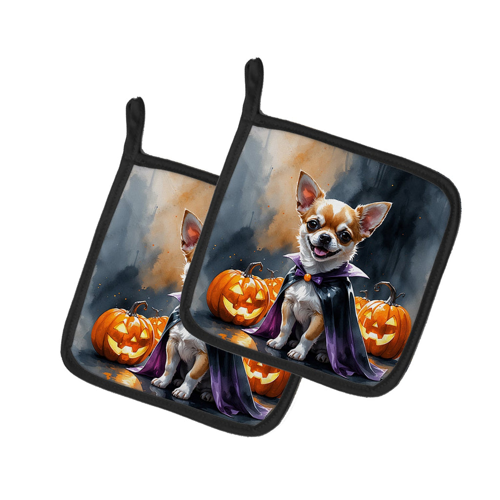 Chihuahua Puppy Halloween Pot Holder Set of 2 Heat Resistant Quilted Hot Pads 7.5 x 7.5 Inch, Insulated Kitchen Trivets for Cooking & Baking