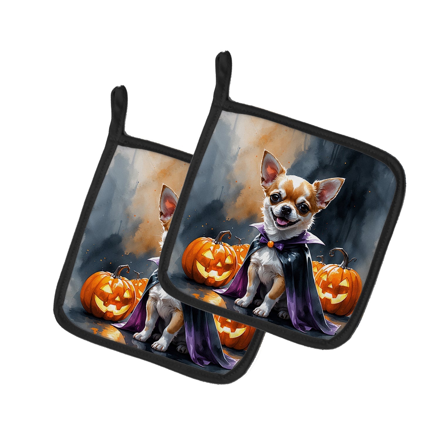 Chihuahua Puppy Halloween Pot Holder Set of 2 Heat Resistant Quilted Hot Pads 7.5 x 7.5 Inch, Insulated Kitchen Trivets for Cooking & Baking
