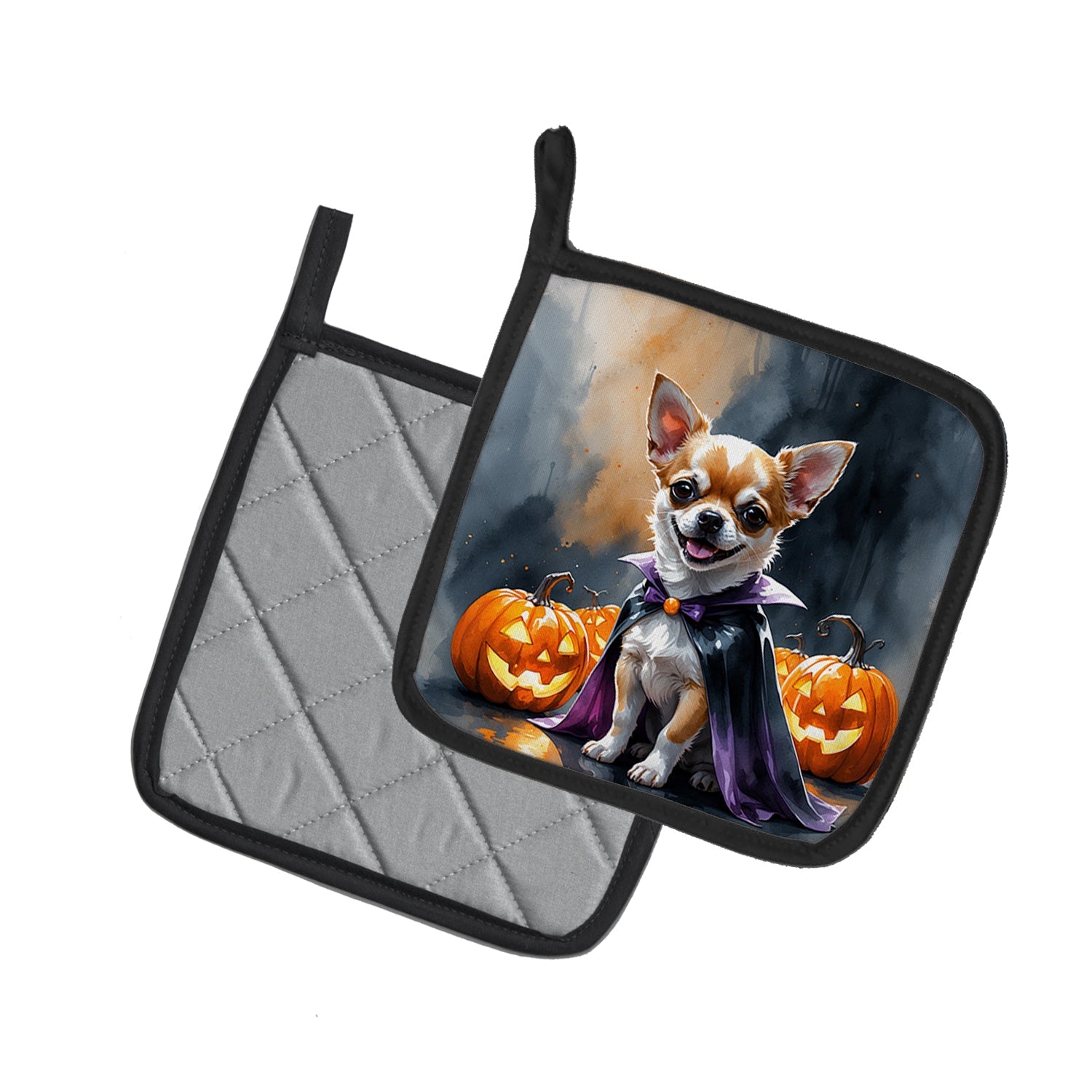 Chihuahua Puppy Halloween Pot Holder Set of 2 Heat Resistant Quilted Hot Pads 7.5 x 7.5 Inch, Insulated Kitchen Trivets for Cooking & Baking
